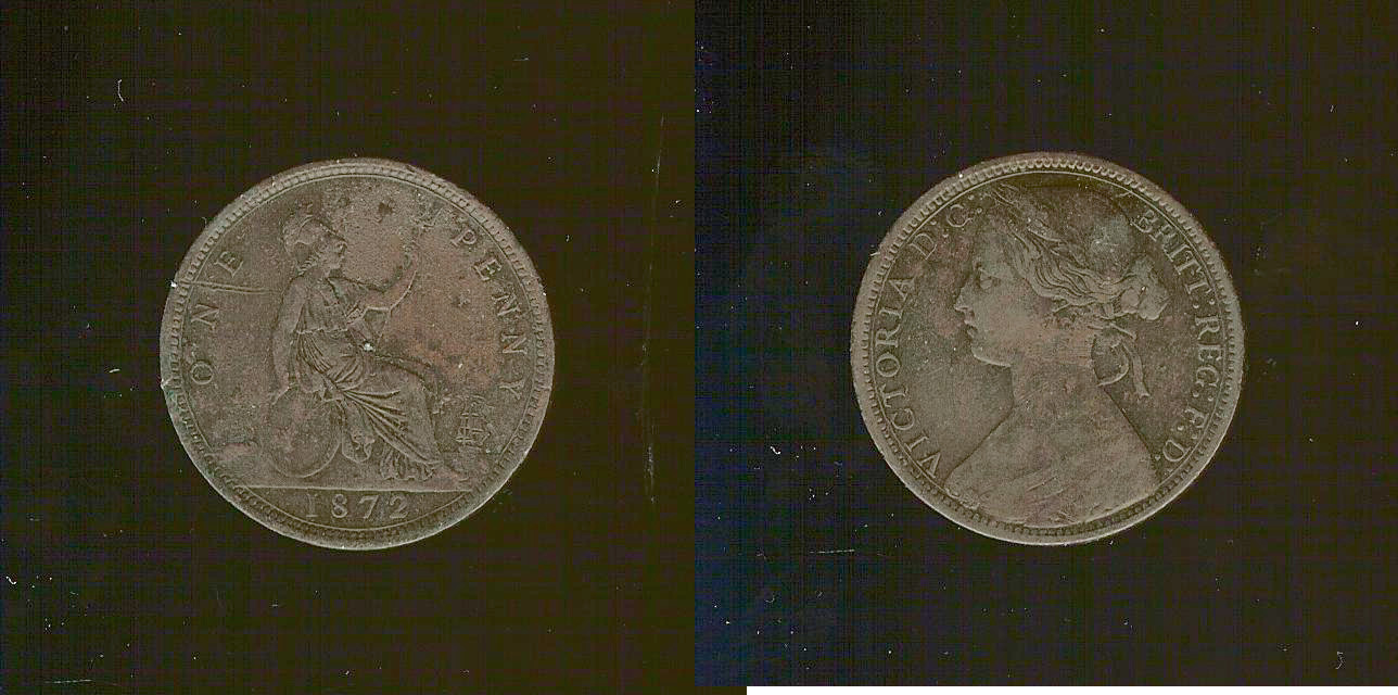 English penny 1872 VF+